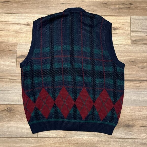 VTG Jantzen Knit Cardigan Sweater Vest Plaid SZ XL Multicolor USA Made Grandpa - Picture 8 of 10